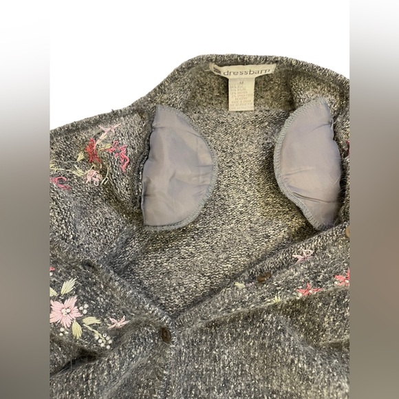 Dressbarn Button up Sweater Silk Angora cardigan, size L Beaded Embroidered Gray - Picture 9 of 11